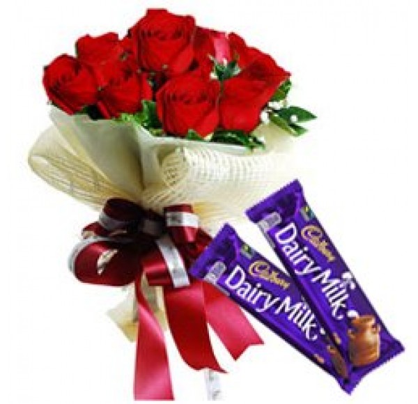 Rose Bouquet with Dairy Milk Chocolates